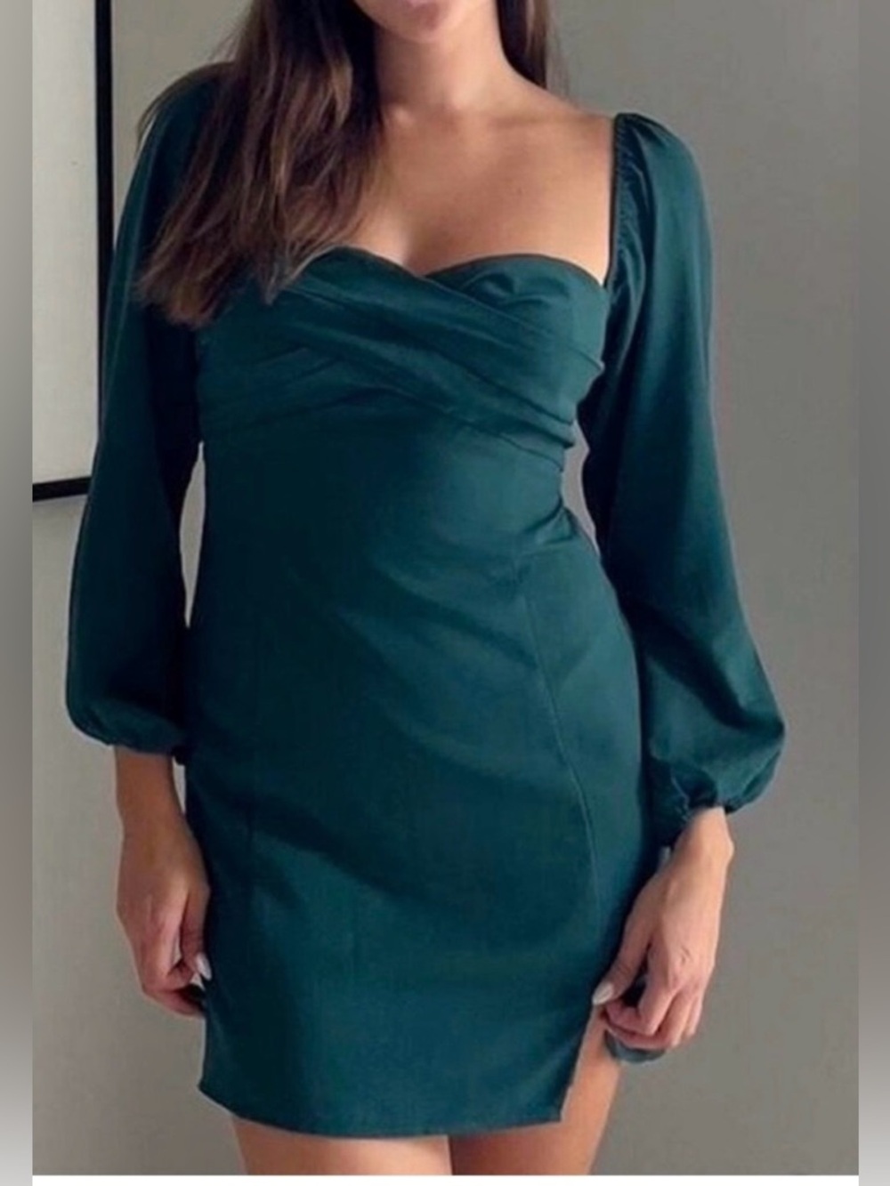 Abercrombie & Fitch green Sweetheart Long-Sleeve Mini Dress